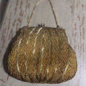 Gold MAGID VTG hand Beaded Evening Handbag Stunning.